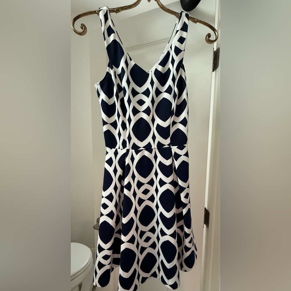Aqua Navy and White Geometric Mini Dress